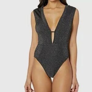 Kenneth Cole New York Ribbed Black One Piece Swimsuit M